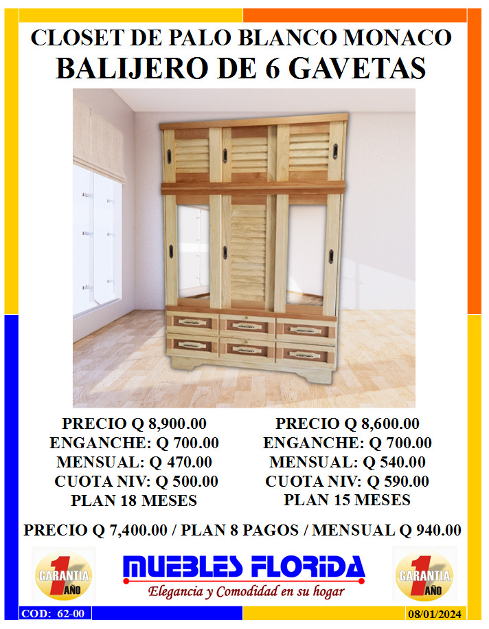 Ropero de palo blanco balijero